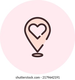Ubicación de San Valentín, ilustración, vector sobre un fondo blanco.