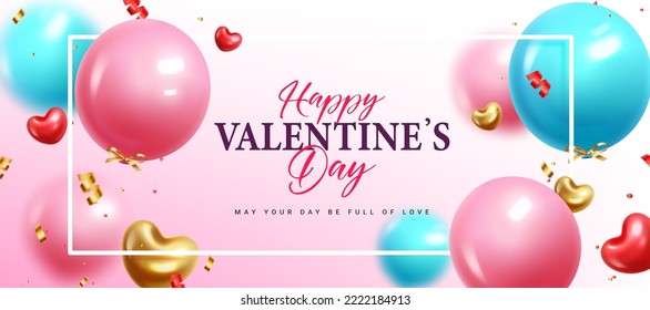 A San Valentín le encanta el diseño vectorial de globos 3d. Día de San Valentín con letras inflables en globo en color oro metálico para la decoración de fondo. Ilustración vectorial.
