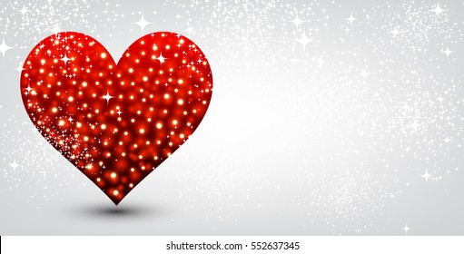 Valentine's love background with red heart. Vector illustration.