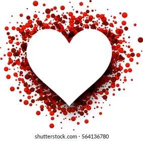 Valentine's love background with red heart. Vector paper illustration.