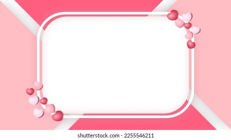 Valentines love background. Romantic greeting card banner cover red and pink hearts with white rectangle frame.