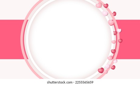 Valentines love background. Romantic greeting card banner cover red and pink hearts with white circle frame.