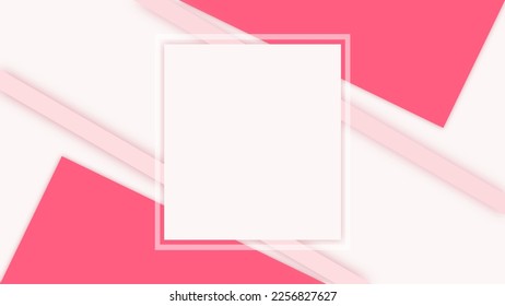 Valentines love background. Romantic greeting card banner cover red and pink geometric shape with white rectangle frame.