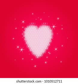 Valentine's love heart of small ordered glowing sparkles - on a transparent background. For example, a red gradient.