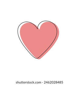 Valentines love line with line art drawing of simple heart sign. Vector