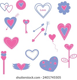Valentines love set elements blue and pink
