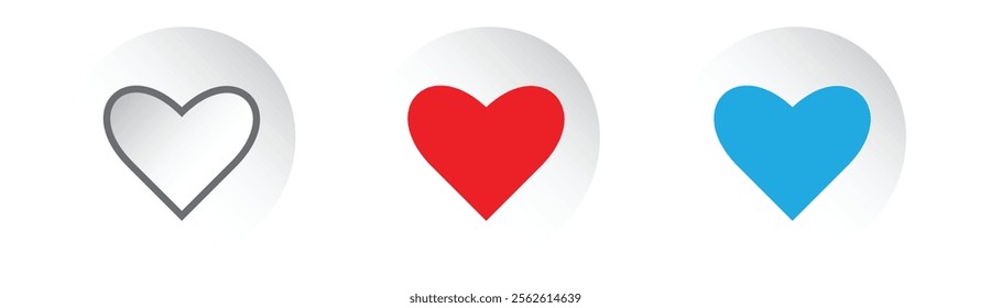 Valentine's Love symbol, Heart icon. Heart shape Isolated on a white background. Collection of Love Heart Symbol Icons. Love Illustration Set with Solid and Outline Vector Hearts.