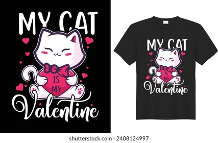 valentines Love T-Shirt Design for Valentines Day. Cat Lover T Shirt Design, cat t shirt, Cute Valentines T-Shirt, Heart T-Shirt, Groovy Valentine Shirt Design.
