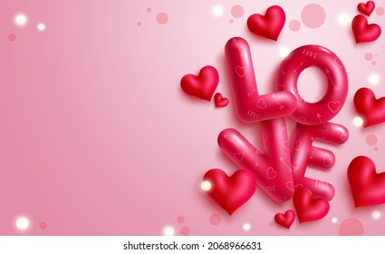 Valentines love vector template design. Love balloon 3d text with heart decoration in pink empty space for romantic valentine's day celebration greeting messages. Vector illustration.
