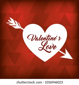 valentines love white heart arrow on red bastract background