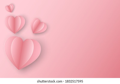 Valentines and Mother day hearts paper cut on pink background, Vector and illustration