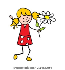 Valentine's  or Mother's day, girl with flower, cute vector illustration