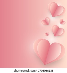 Valentines  And Mothers Days. Hearts on pink background,Vector and illustration.