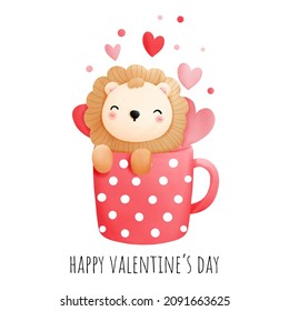 Mug de San Valentín con ilustración de león.vector