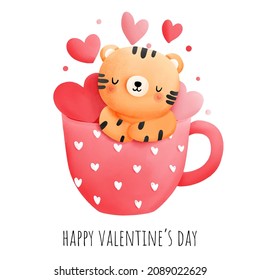 Valentine's mug with tiger. Vector illustration