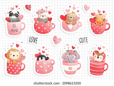 Valentines mug with woodland animal sticker, scrapbook. Birthday sticker 