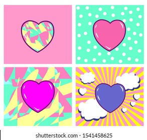 Valentines multicolor sticker set with hearts.