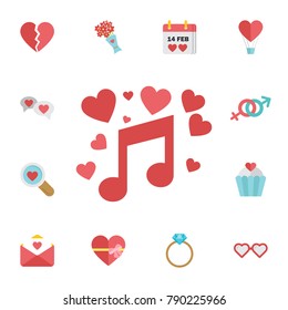 Valentines musical note icon. Digital vector february happy valentine's day and wedding celebration color simple flat icon set on white background