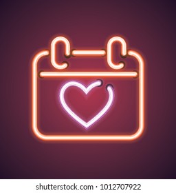 Valentine's neon heart calendar vector sign