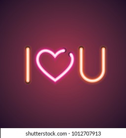 Valentine's neon i heart you vector sign