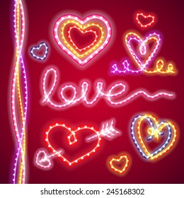 Valentines Neon Hearts for Celebratory Design. Used pattern brushes included.