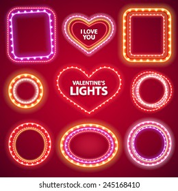 Valentines Neon Lights Frames with a Copy Space Set2 for Romantic Design. Used pattern brushes included.