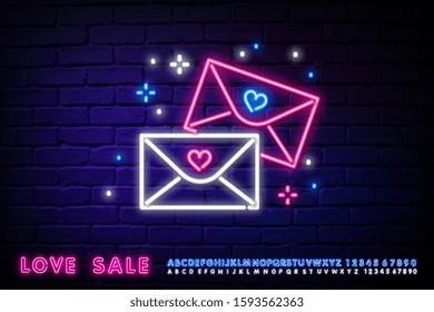 Valentine's neon love message vector sign. Love Mail line icon. Neon laser lights. Valentines Message correspondence sign. E-mail symbol.