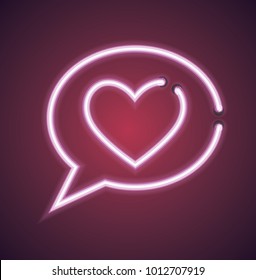 Valentine's neon love speech bubble vector sign