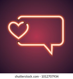 Valentine's neon love speech bubble vector sign