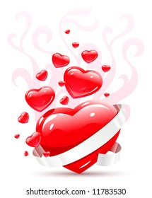 Valentines ornament with red love heart vector illustration