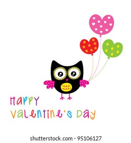 valentine's owl greeting with love balloon