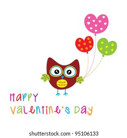 valentine's owl greeting with love balloon