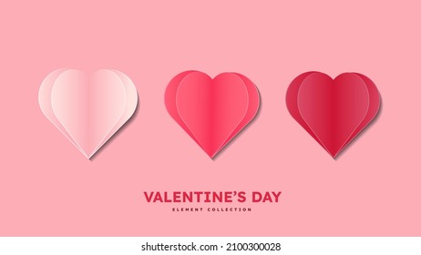 Valentines of paper craft design, contain pink hearts and clouds are holding by sting on top, soft pink background feel like fluffy in the air, Happy Valentine's Day text in middle with white border