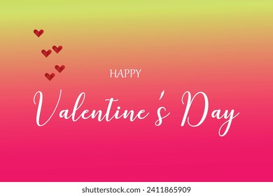 Valentines of paper craft design, contain pink hearts  holding by sting on top, soft pink , blue and red 
 background , Happy Valentine's Day text in middle with white border