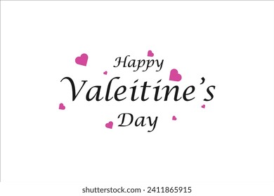 Valentines of paper craft design, contain pink hearts  holding by sting on top, soft pink , blue and red 
 background , Happy Valentine's Day text in middle with white border