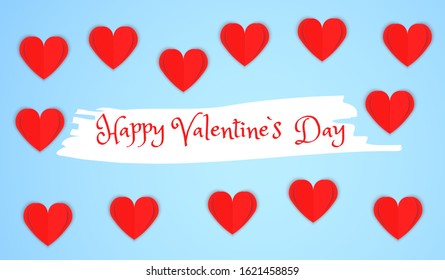 Valentines of paper craft design, red hearts on soft blue background , Happy Valentine's Day Paper cut style on greeting card and poster. 