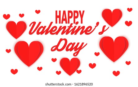 Valentines of paper craft design, red hearts on white background , Happy Valentine's Day Paper cut style on greeting card and poster. 