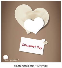 Valentine's paper heart and Valentine's card on a red background. Vector Illustration.