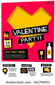 Valentine's Party! (Flat Style Vector Illustration Love Poster Design) Event Invitation with Venue and Time Details 14 February