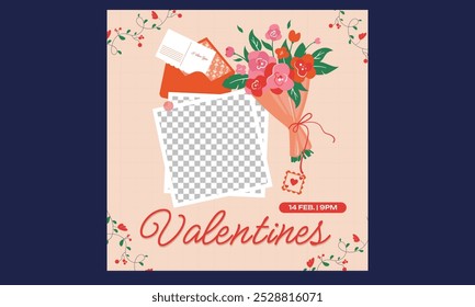 Valentines Party Socials Media. Sales promotion on Valentine's Day.Vector illustration for greeting card, mobile apps, banner design and web ads.