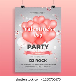 Valentine's Party template or flyer design decorated heart shape balloons.