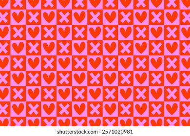 Valentines Pattern Background. Heart XOXO pattern. Vector Illustration. 