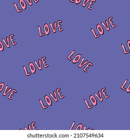 Valentinmuster mit handgezeichneter Welt "Liebe". Nahtloses Muster mit Textliebe. Valentinstag. Vektorgrafik.