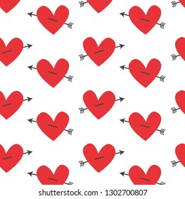 Valentines pattern. Red heart with arrow symbol. Vector design.