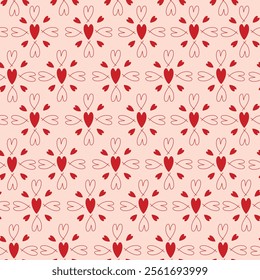 Valentines pattern with red heart line art