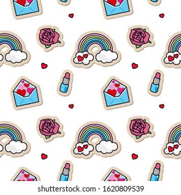 Valentine's pattern, seamless texture with stickers, wallpaper