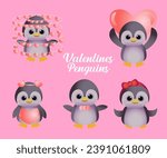 Valentines Penguin Clipart  Vector Design