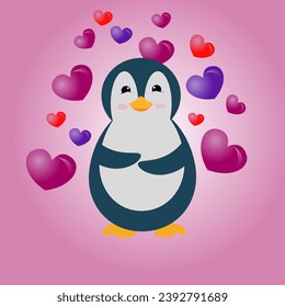 Valentines Penguin Clipart  Vector Design