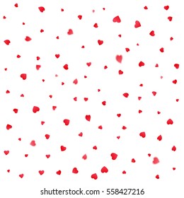 Valentines petals hearts confetti falling on isolated background. Valentines background