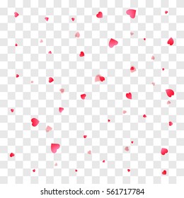 Valentines petals hearts confetti falling on isolated background. Valentines Day mock up 